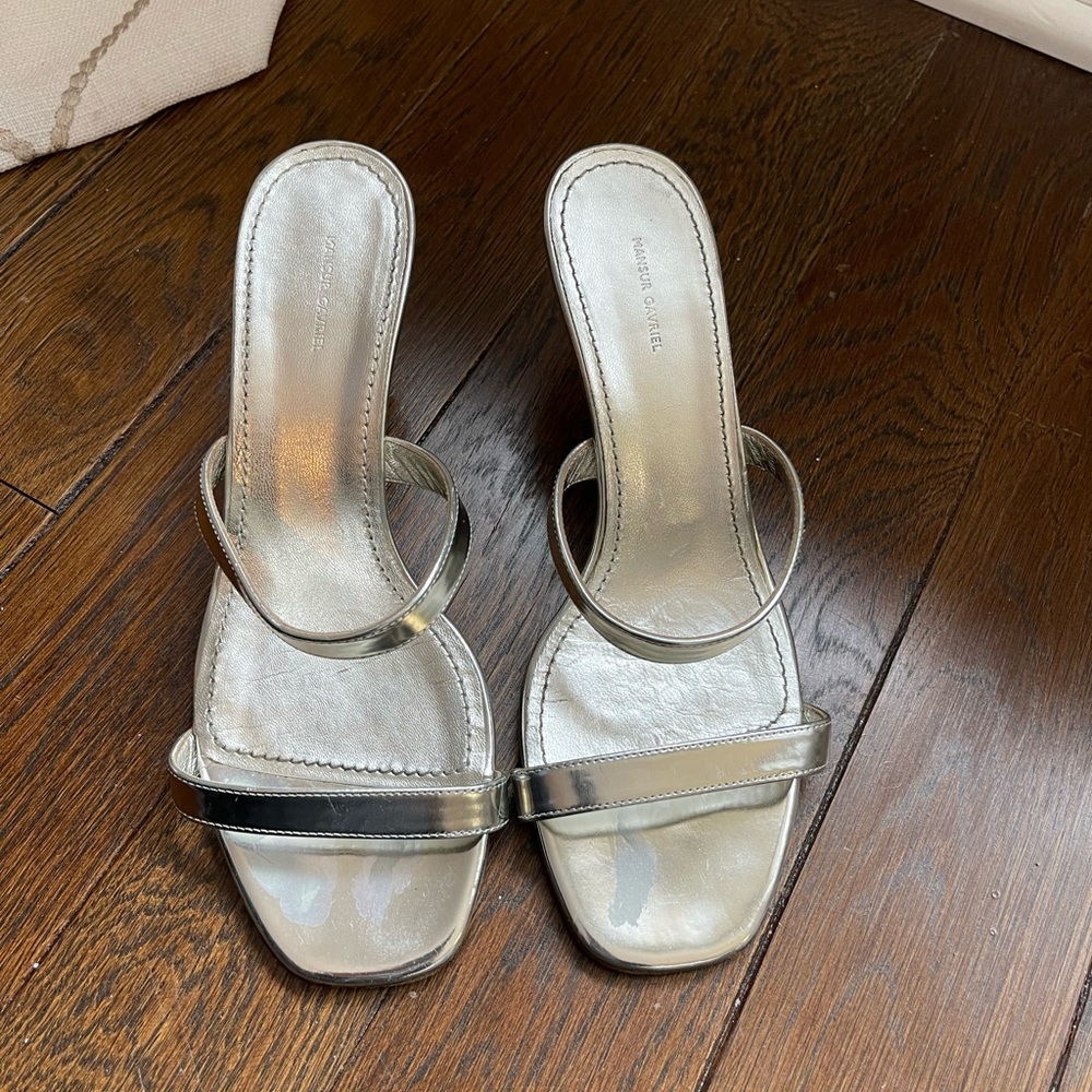 MANSUR GAVRIEL SILVER DOUBLE STRAP SANDAL